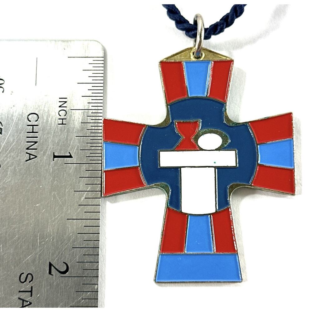 TSG Terra Sancta Guild Enameled Cross Pendant – Eucharist Symbol – Red/Blue - Picture 4 of 6